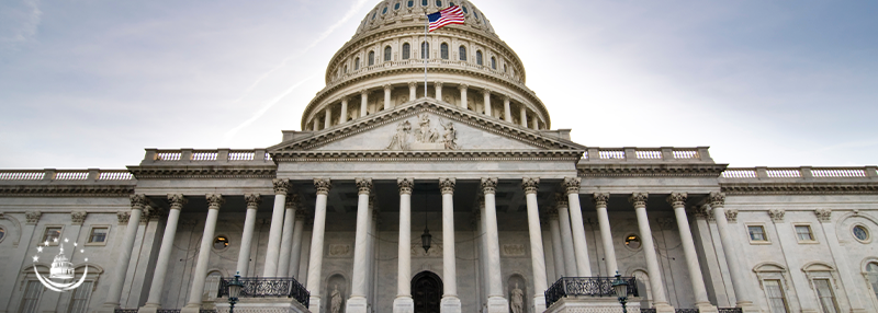 A wide shot of the House of Representatives building